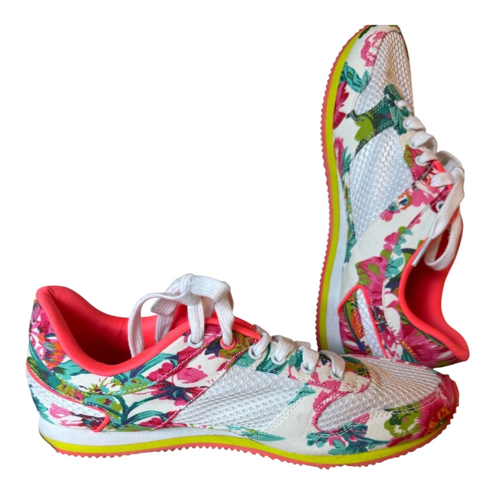 Airwalk Womens Floral Mesh Sneakers White Pink Teal Tropical Trainers Size 9.5
